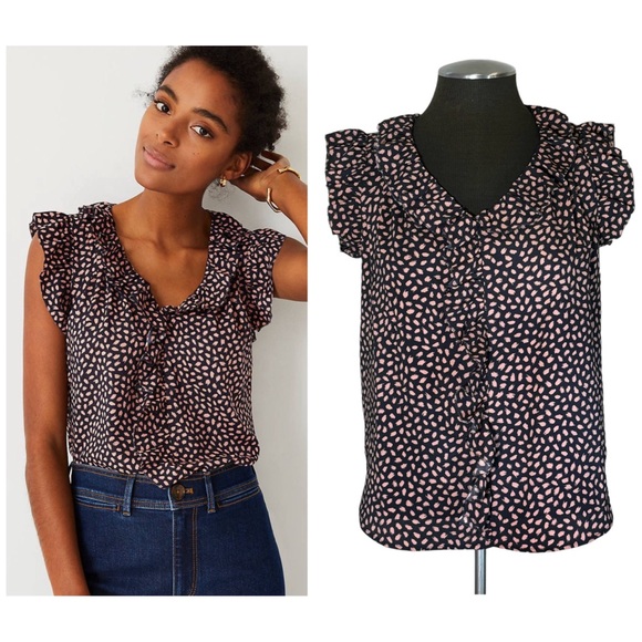 Ann Taylor Tops - SOLD - Ann Taylor – Petite Ruffled V-Neck Pullover Top – Petite Small